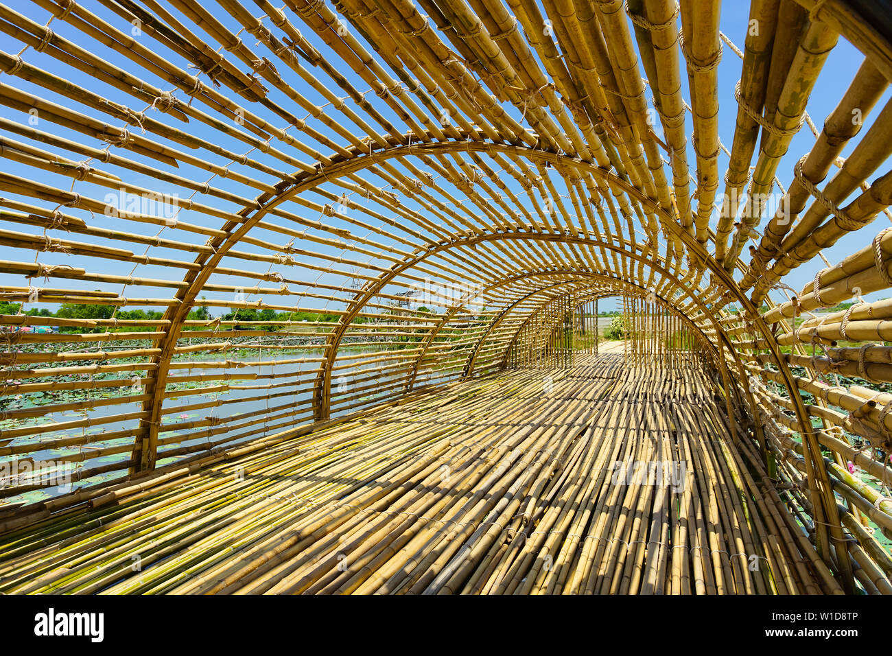 Tunnel de bambou en tricot Baan tonne Tan, Song Phi Nong District, province de Suphanburi, Thaïlande. Banque D'Images