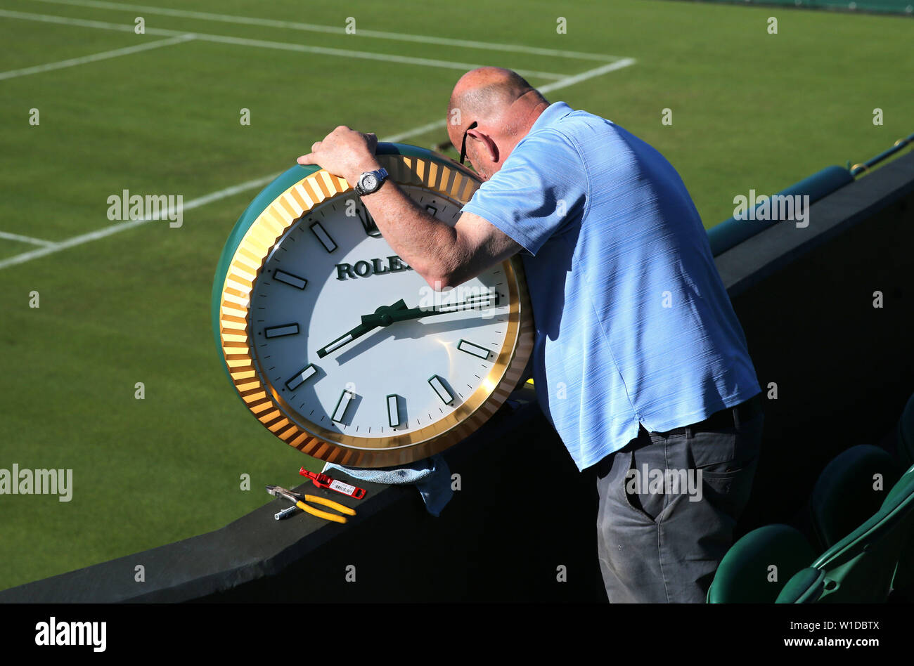 L'ENTRETIEN DE L'HORLOGE ROLEX COURT 2, le tournoi de Wimbledon 2019, 2019 Banque D'Images