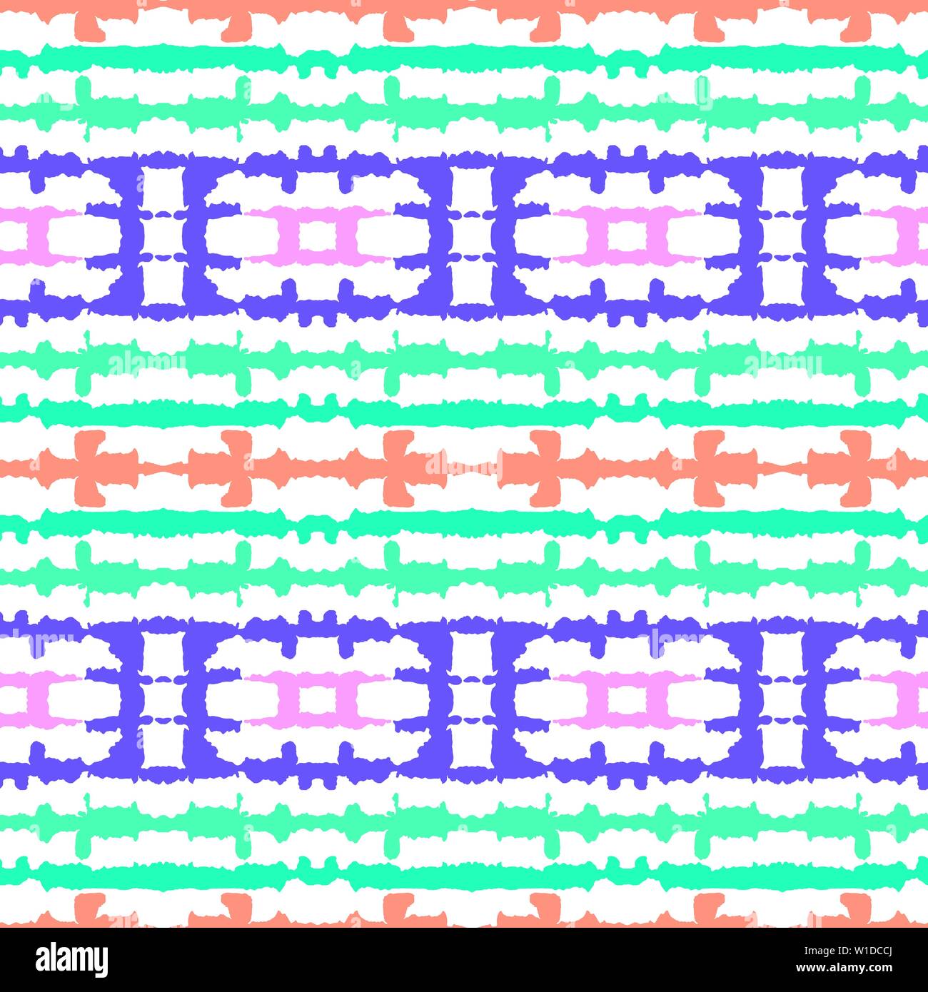 Résumé en miroir horizontal de couleur pastel Tie-Dye Shibori Bandes sur Backrgound blanc transparent vecteur modèle. Parfait pour les textiles Printemps-été, S Illustration de Vecteur