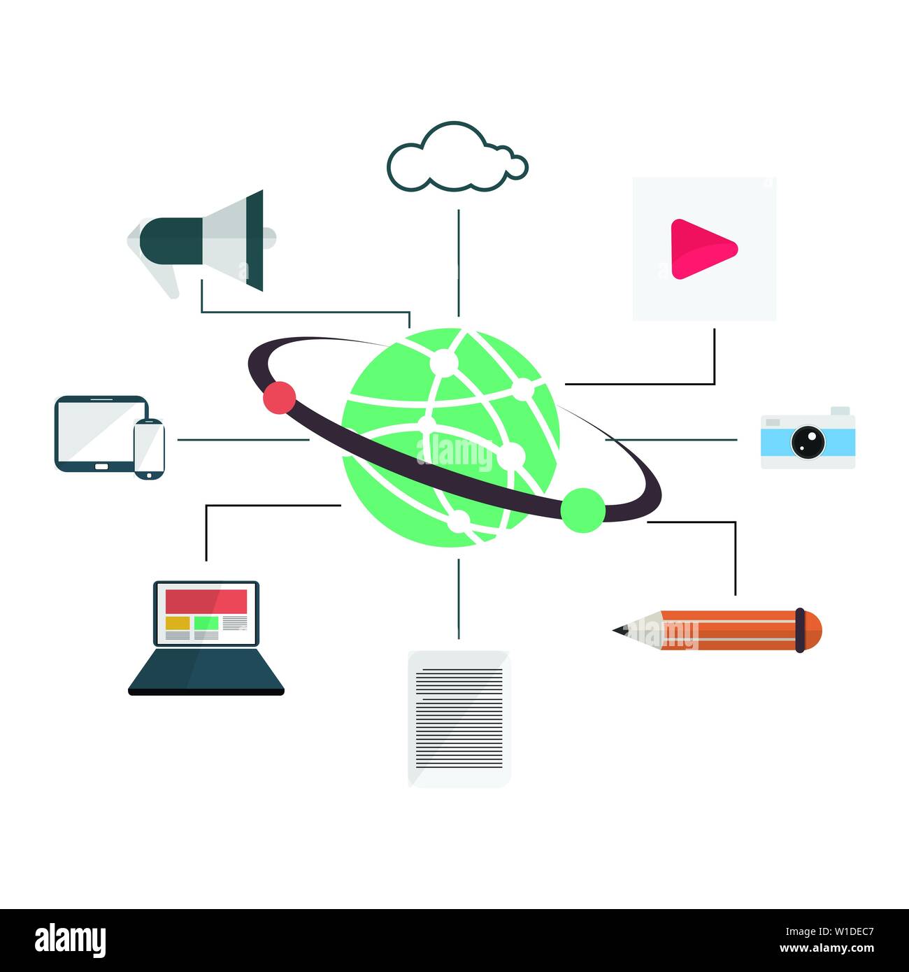 Les blogs, gestion de contenu en version plate. Articles et documents pour les médias processus de chargement Illustration de Vecteur