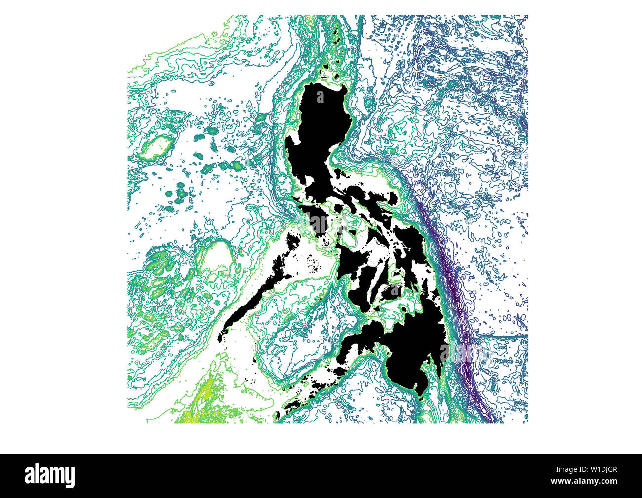 Carte des mers des Philippines sur la bathymétrie à 500m d'intervalle Banque D'Images