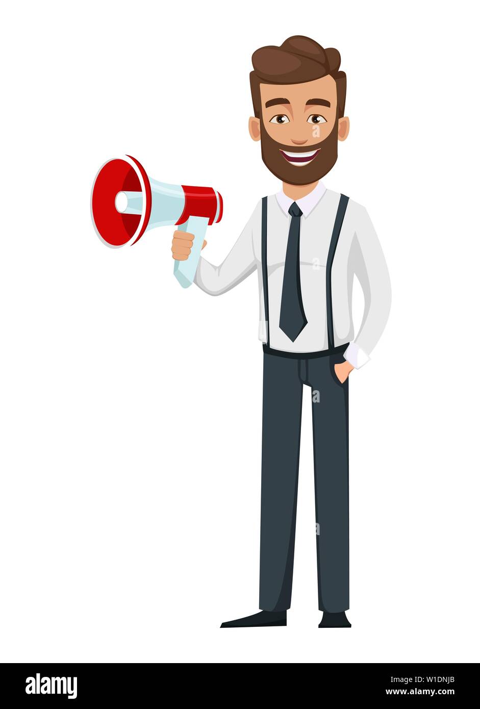 L'homme d'affaires personnage. Beau portrait barbu haut-parleur. Vector illustration Illustration de Vecteur