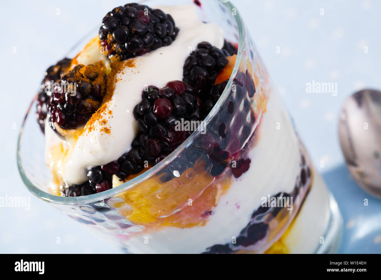 Blackberry et orange yaourts - délicieux dessert d'été Banque D'Images