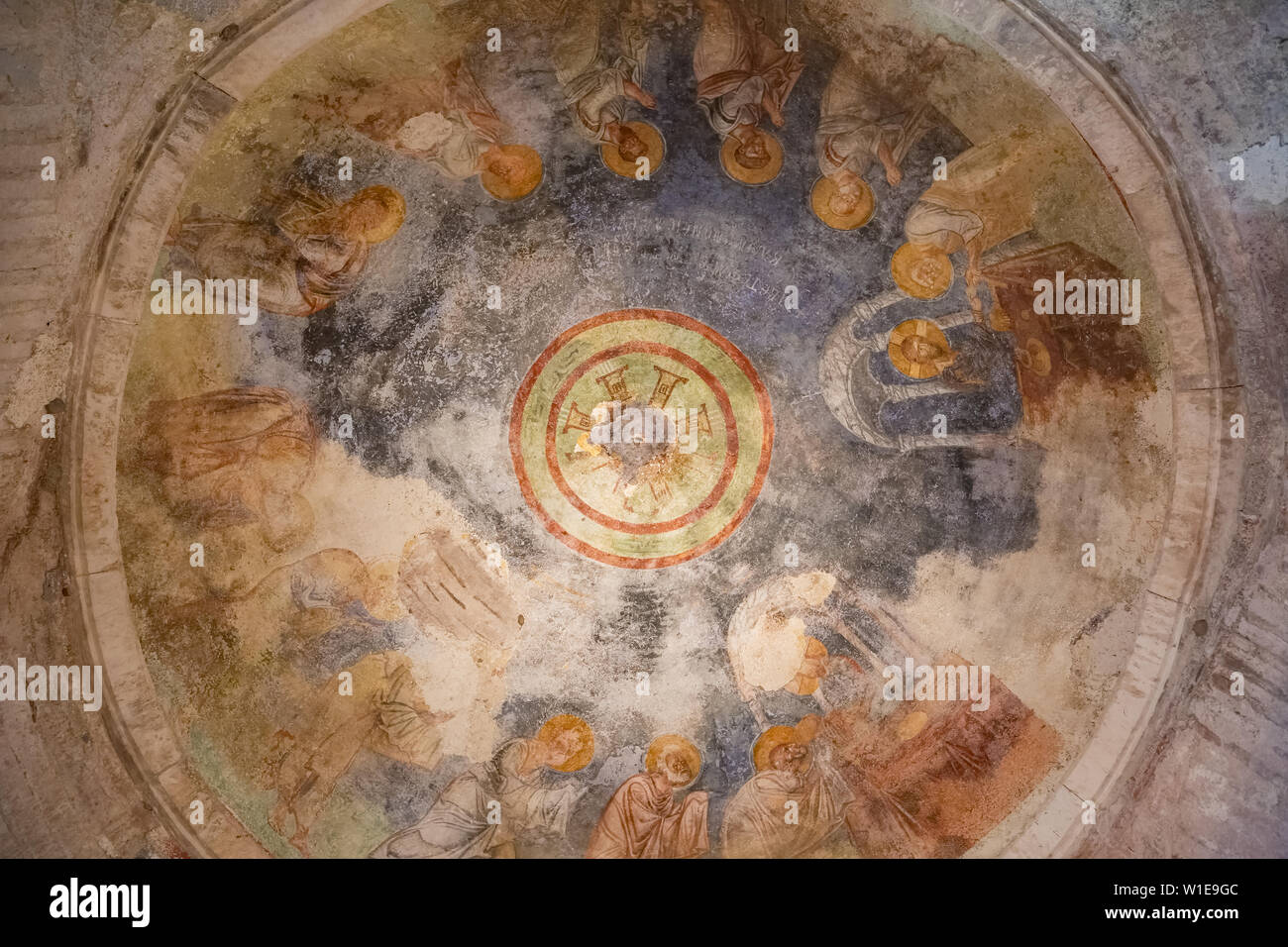 Fresques anciennes dans l'église Saint Nicolas à Demre, Turquie Banque D'Images