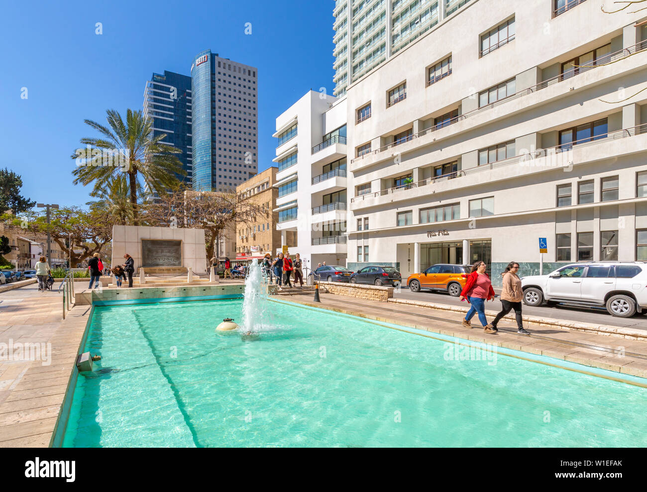 Avis de fondateurs et Monument Fontaine sur le Boulevard Rothschild, Tel Aviv, Israël, Moyen Orient Banque D'Images