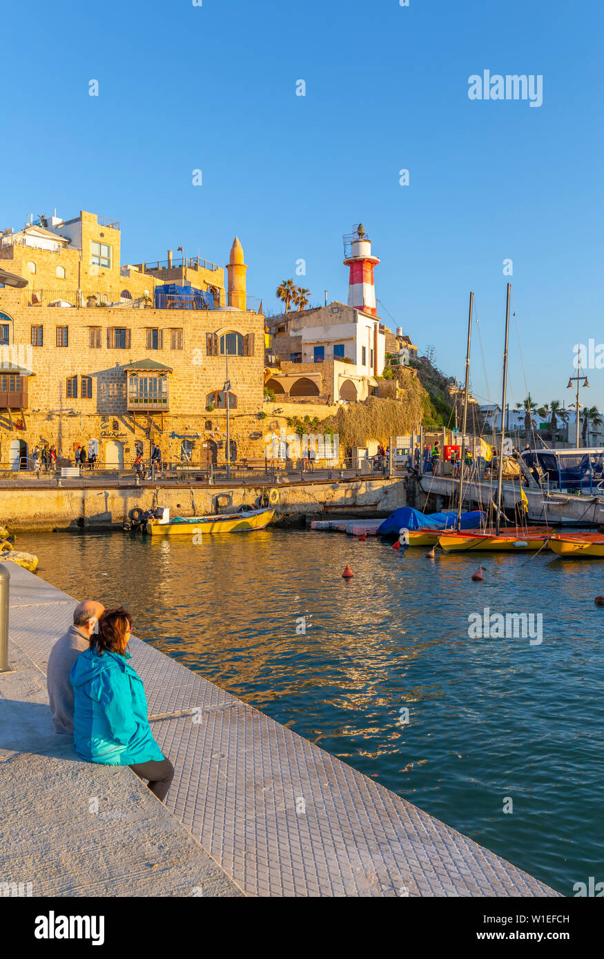 Vue sur le port de la vieille ville de Jaffa au coucher du soleil, Tel Aviv, Israël, Moyen Orient Banque D'Images