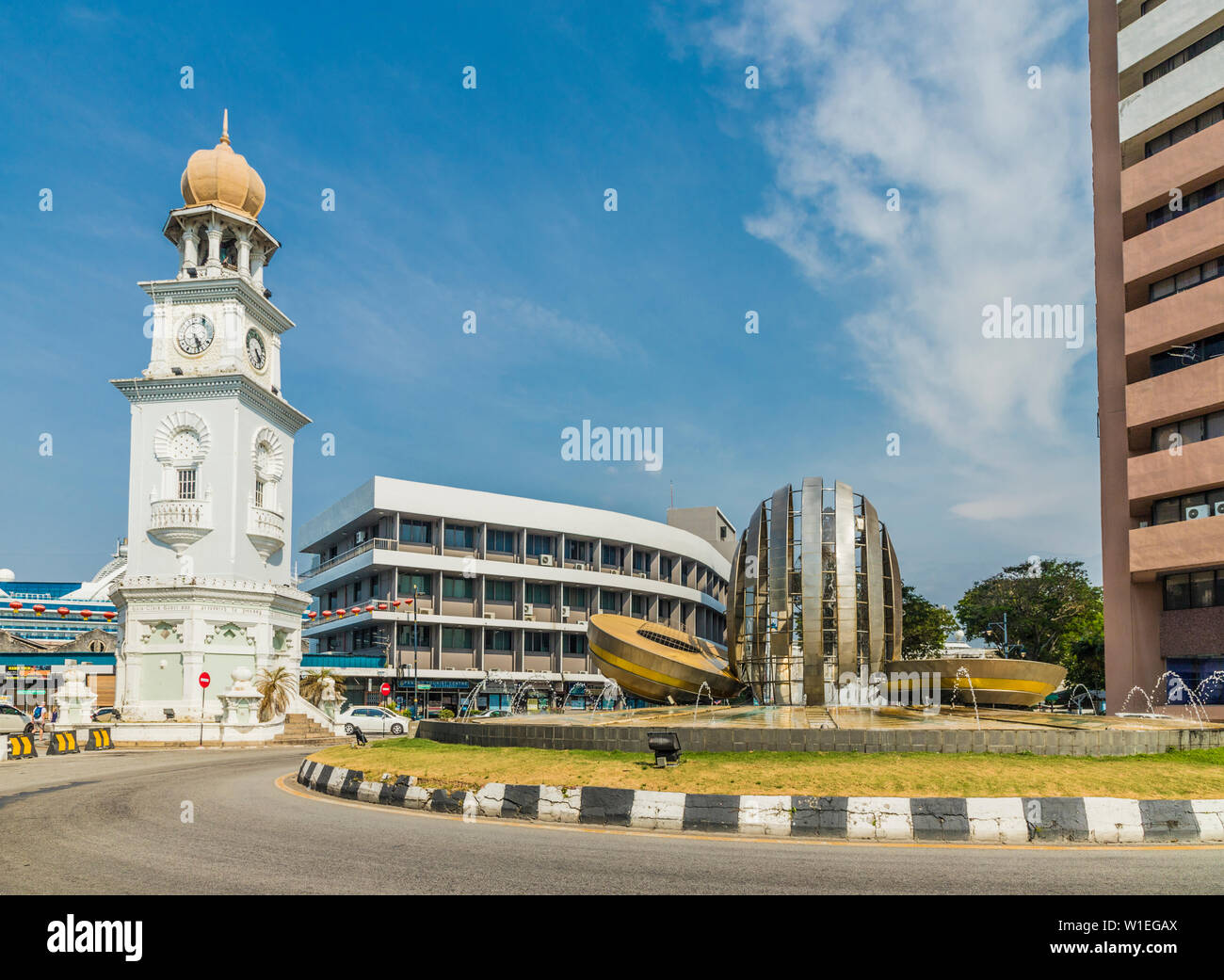 Le Queen Victoria Memorial Clock Tower, George Town, l'île de Penang, en Malaisie, en Asie du Sud-Est, l'Asie Banque D'Images