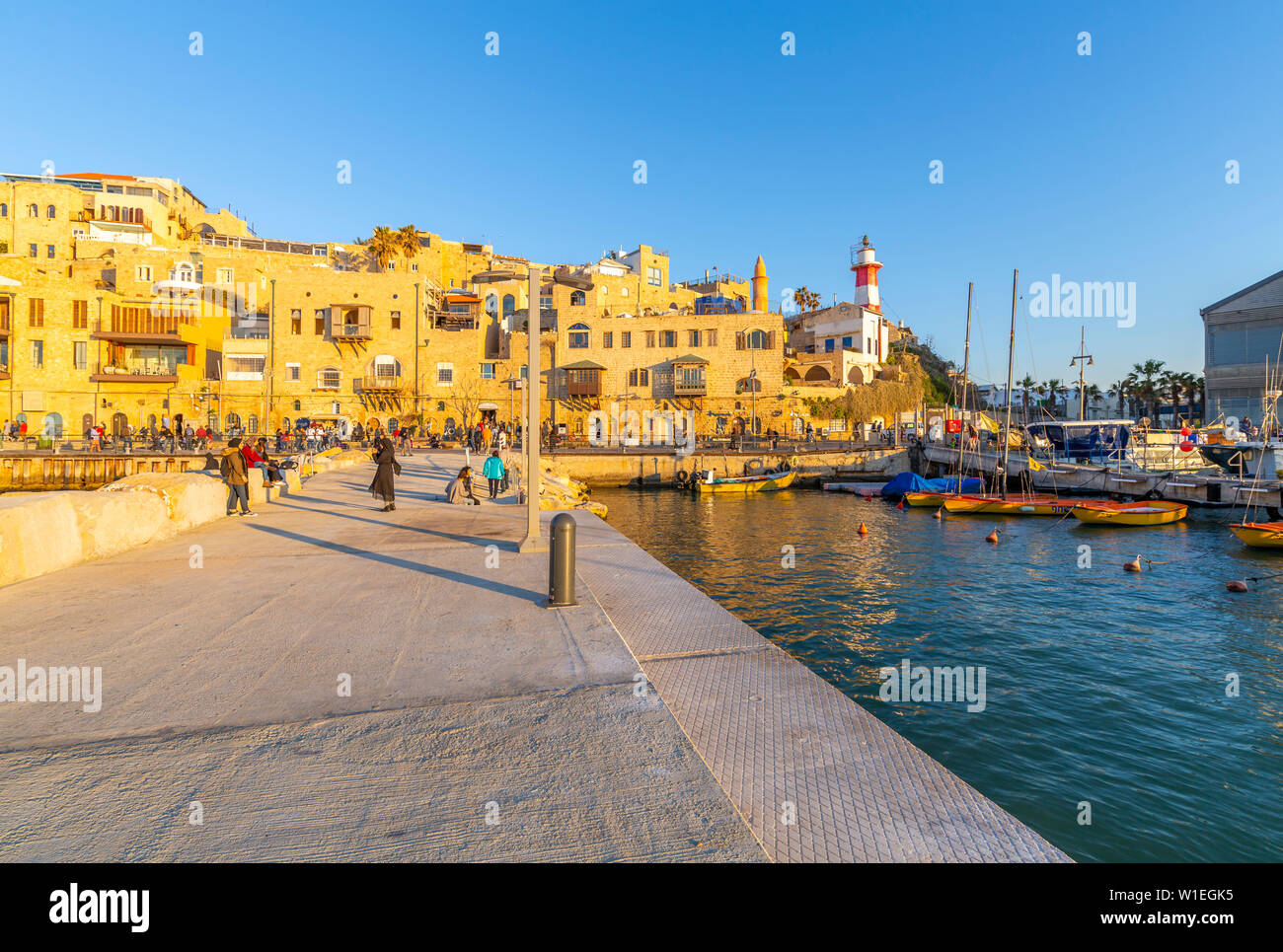 Vue sur le port de la vieille ville de Jaffa au coucher du soleil, Tel Aviv, Israël, Moyen Orient Banque D'Images