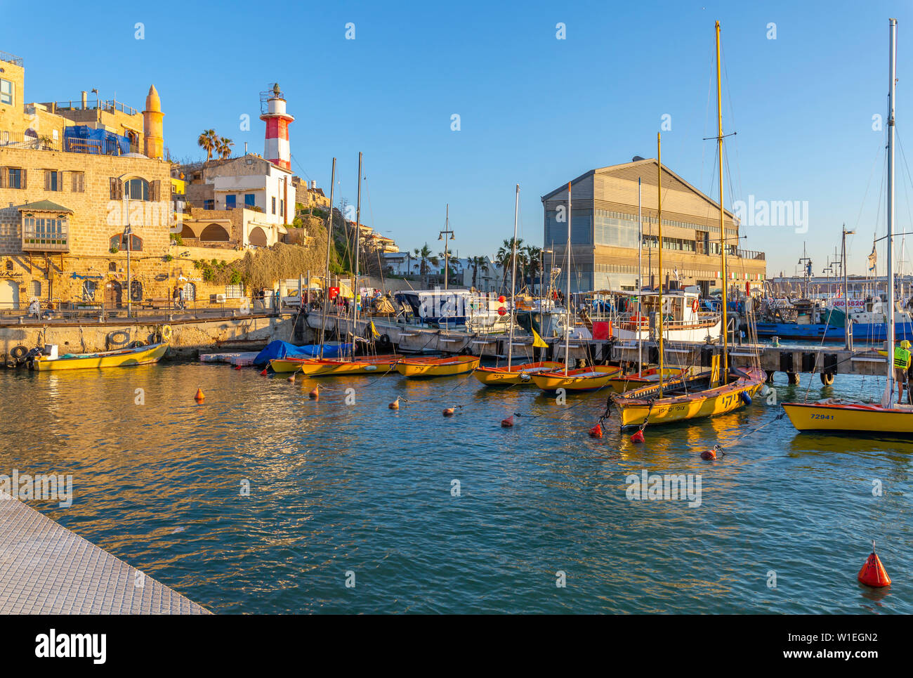 Vue sur le port de la vieille ville de Jaffa au coucher du soleil, Tel Aviv, Israël, Moyen Orient Banque D'Images