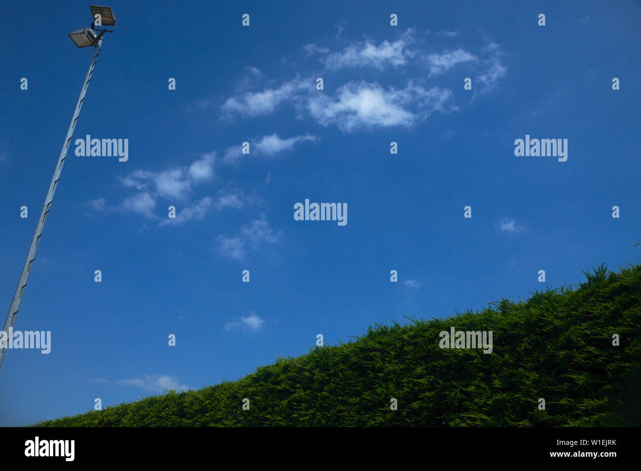 Six voies à une piste d'athlétisme en plein soleil d'été Banque D'Images