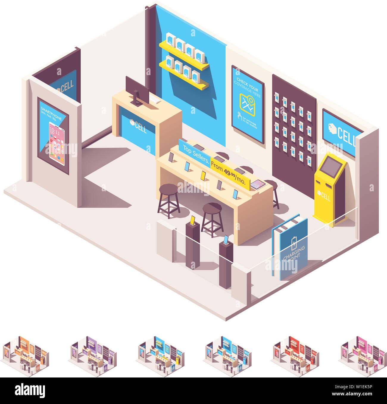 Isométrique vectoriel opérateur de téléphonie mobile shop Illustration de Vecteur