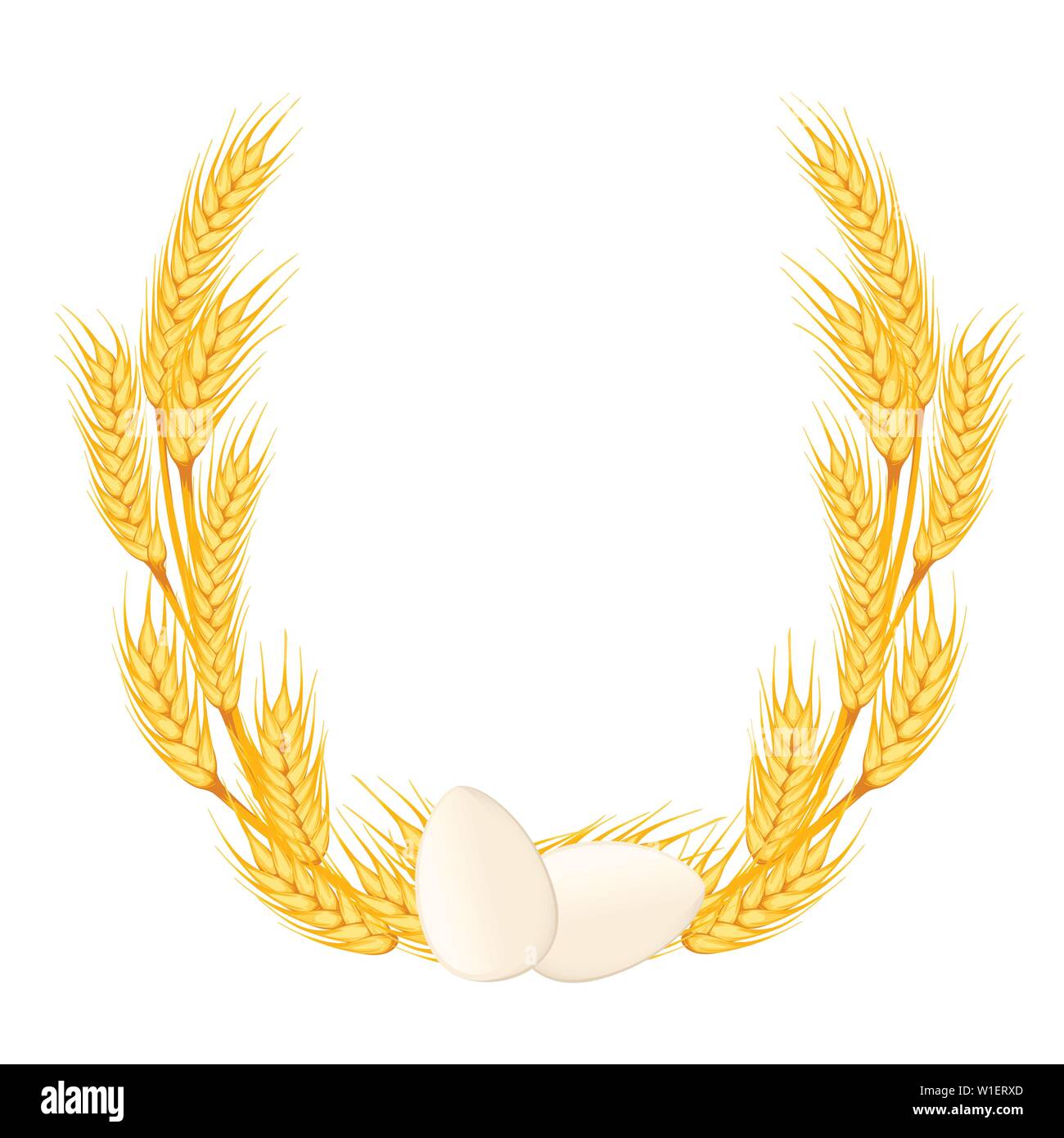 Gerbe de blé d'or blanc avec deux oeufs de poulet télévision vector illustration sur fond blanc. Illustration de Vecteur