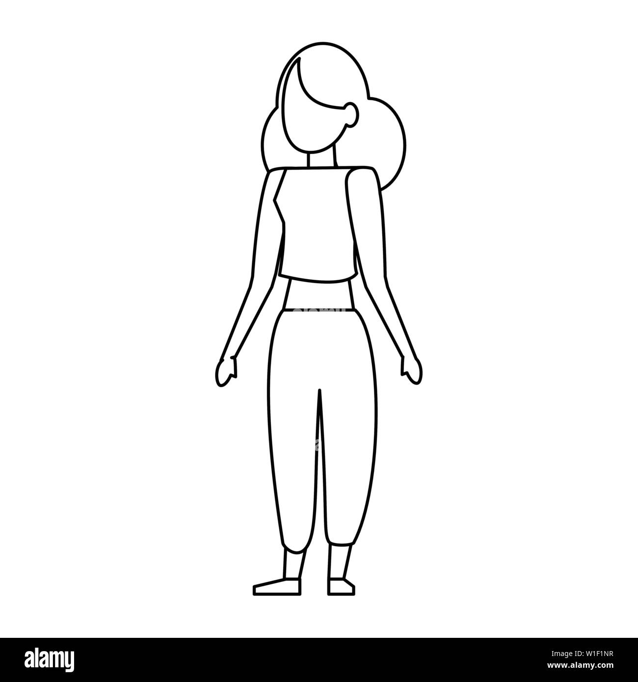 Jeune femme dessin animé avatar sans visage en noir et blanc Image ...