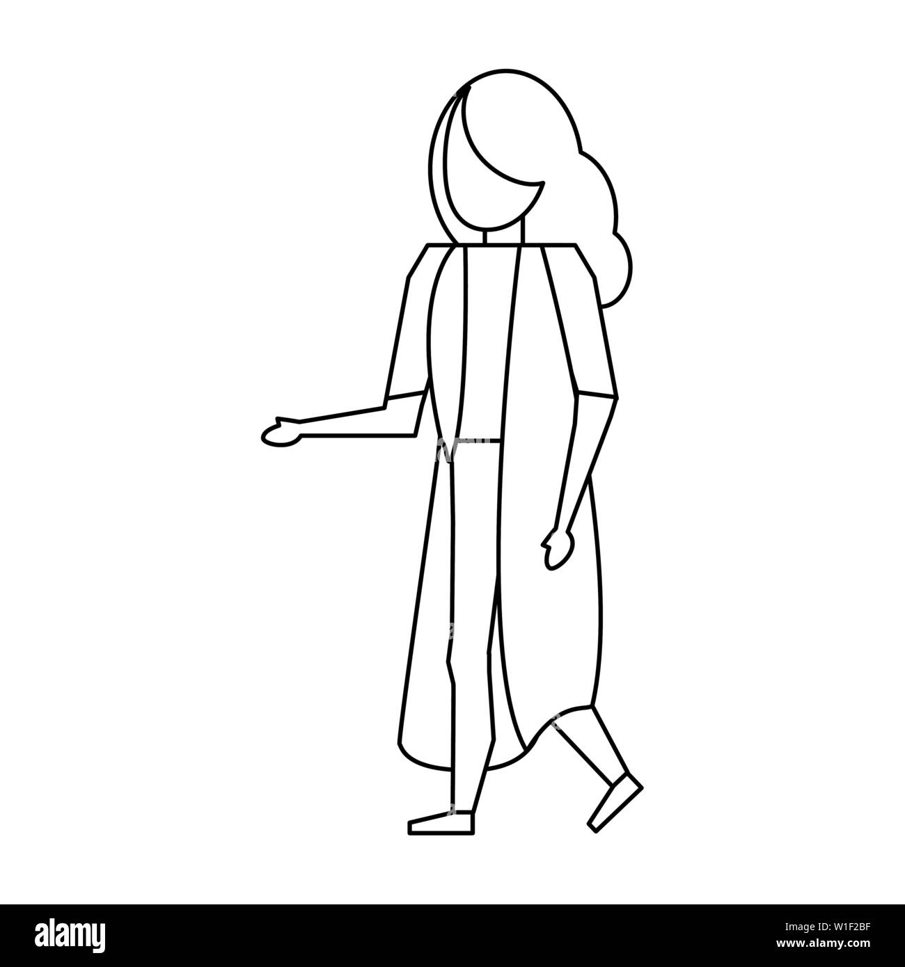 Jeune femme dessin animé avatar sans visage en noir et blanc Image ...