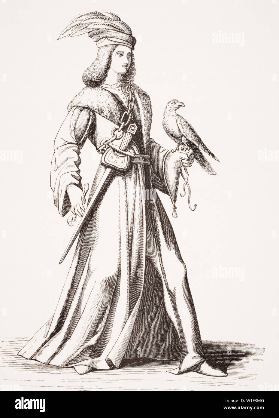 Un noble du 15ème siècle. Après une illustration en costumes de la dixième à la seizième siècle par Bonnart Banque D'Images
