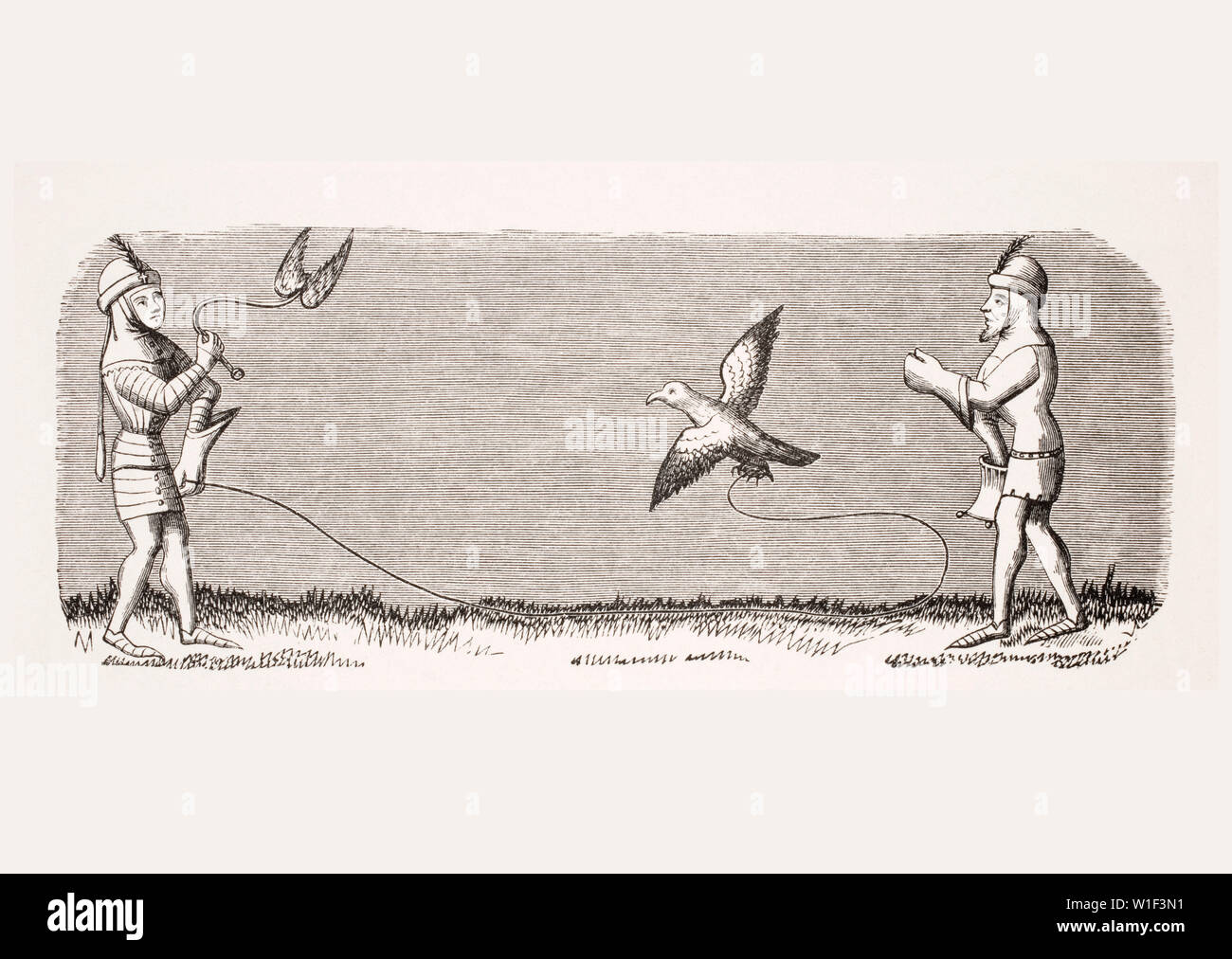 Comment former un nouveau Falcon. 19e siècle de reproduction en miniature 14e siècle manuscrit du livre du Roy Modus Banque D'Images