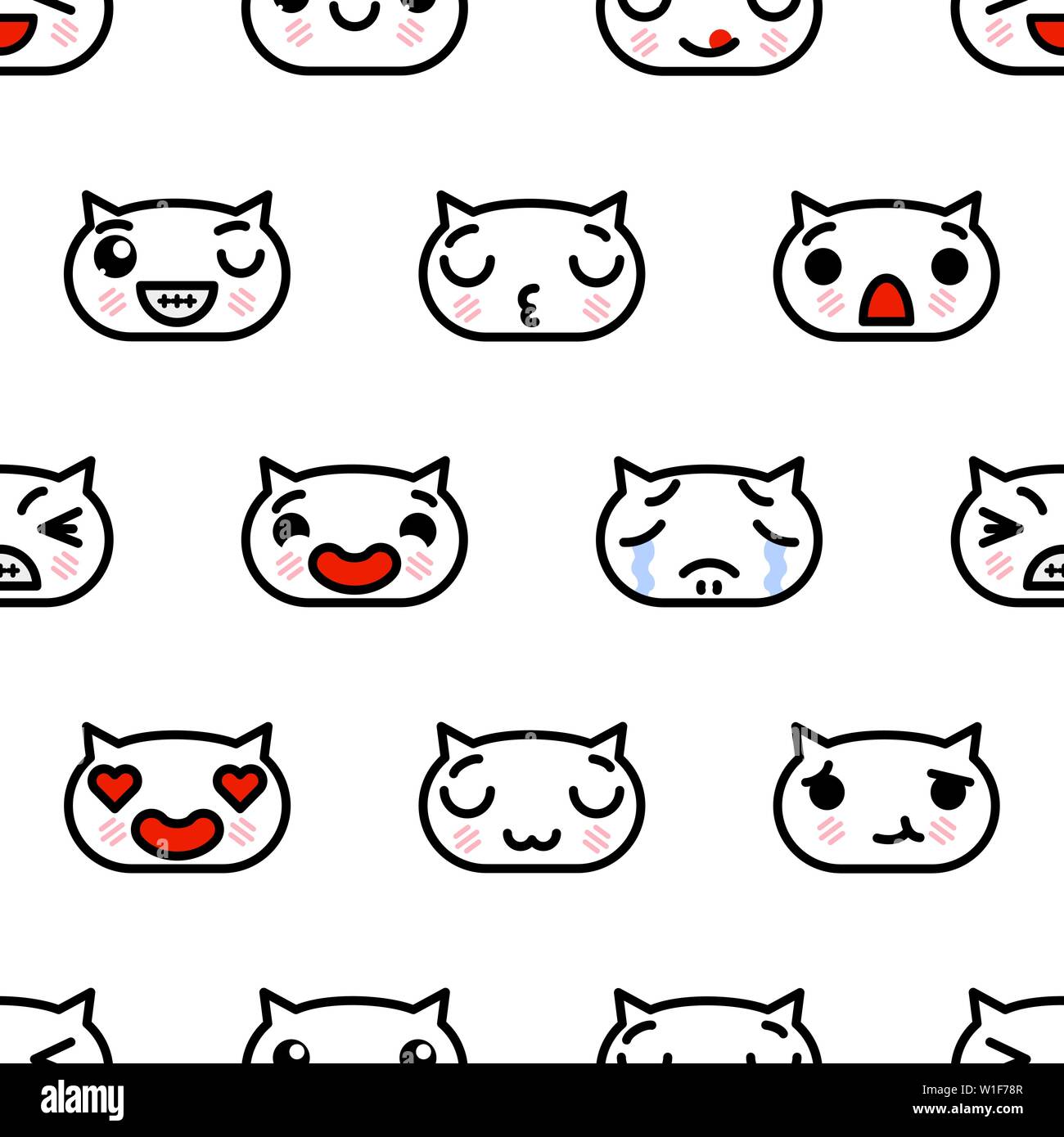 Modèle sans couture avec kawaii Cute chatons emoji. vector illustration cartoon Illustration de Vecteur