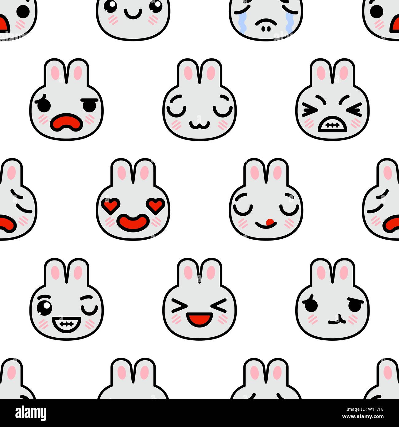 Modèle sans couture avec cute kawaii lapins emoji. vector illustration cartoon Illustration de Vecteur