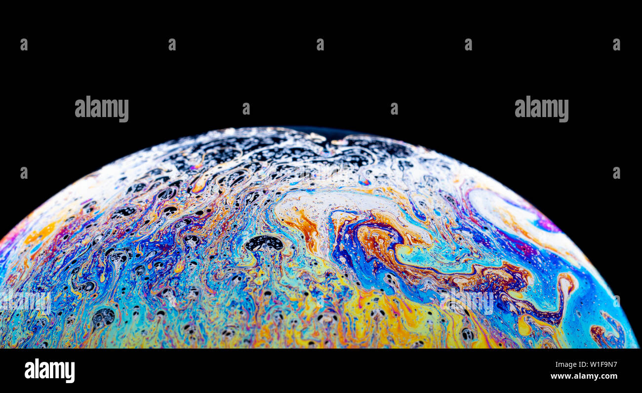 Motif fantaisie incroyable de l'eau savonneuse résumé fond demi-cercle. Modèle de l'univers planètes ou l'espace cosmique. Banque D'Images