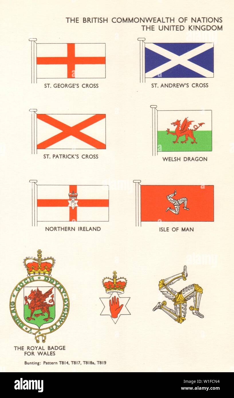 Drapeaux UK St George Andrew Patrick Gallois Croix Badge Dragon île du Nord 1964 Banque D'Images