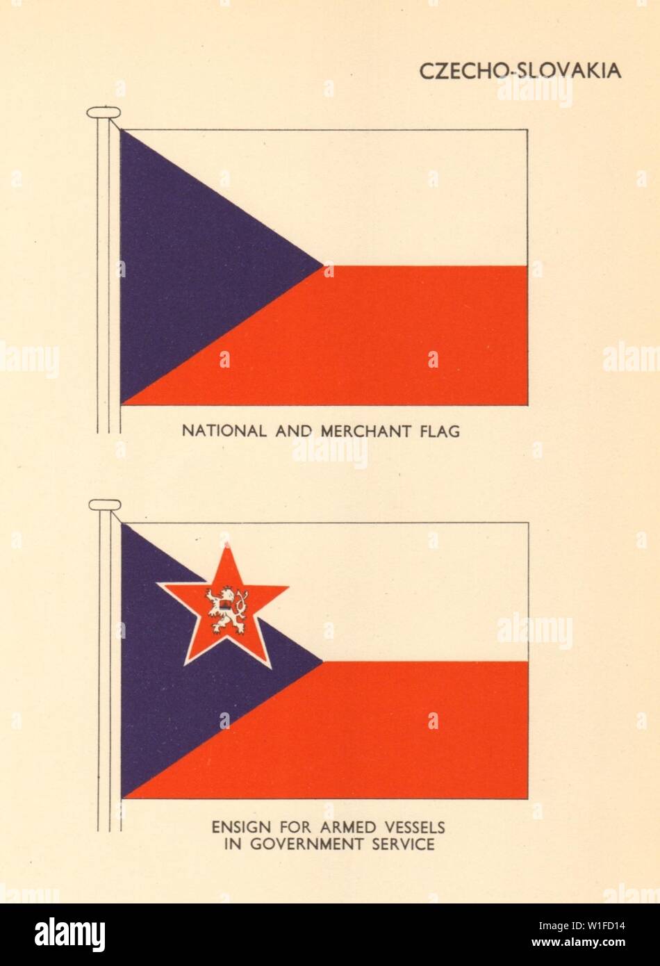 Drapeaux de la Tchécoslovaquie. La marine marchande nationale Gouvernement 1955 Navires armés Ensign Banque D'Images