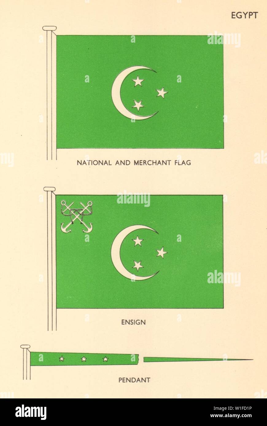 Drapeaux de l'ÉGYPTE. Drapeau national et marchand, l'étoile, 1958  Pendentif ancien imprimer Photo Stock - Alamy