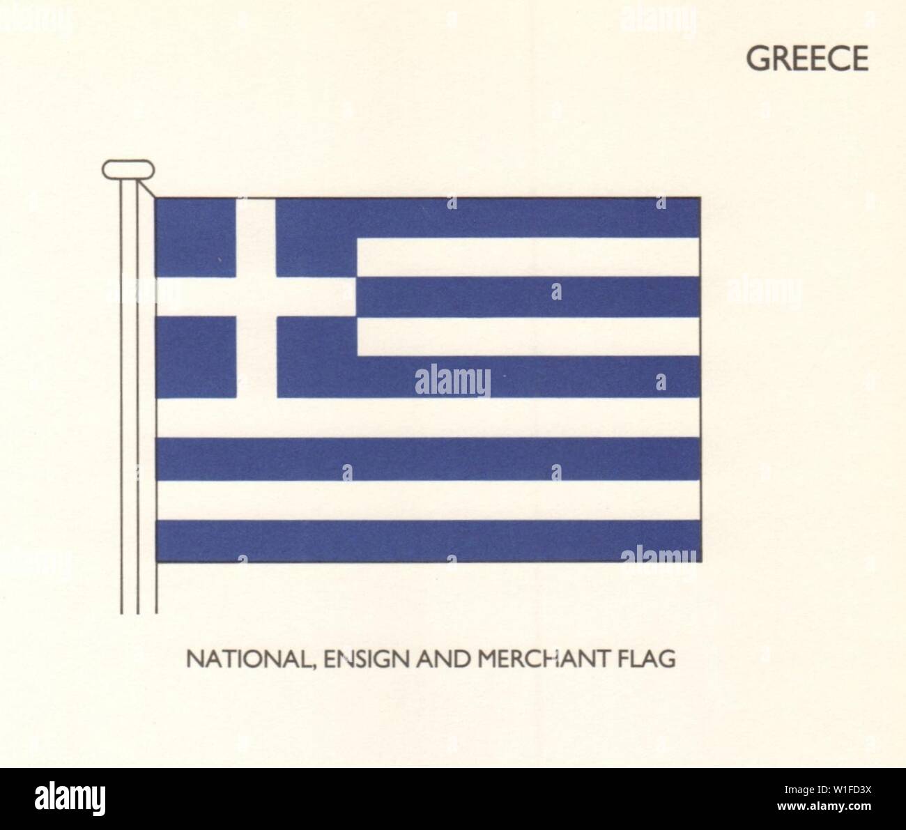 Les drapeaux de la Grèce. Ensign, national et du drapeau de la Marine Marchande 1985 old vintage print Banque D'Images