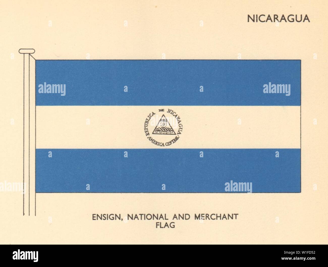 NICARAGUA DRAPEAUX. Ensign, National et du pavillon de la Marine Marchande 1955 old vintage print Banque D'Images
