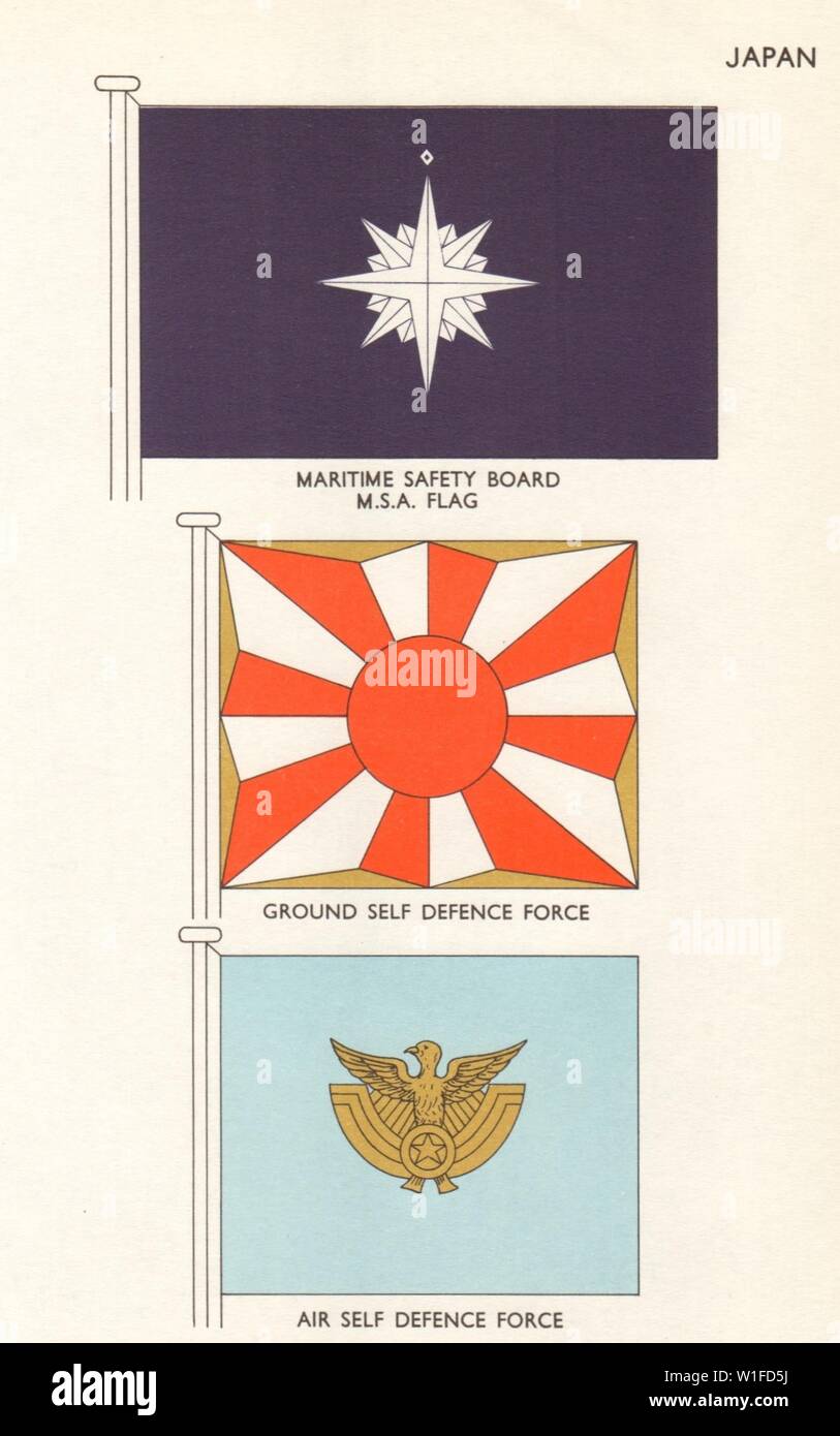Le Bureau de la Sécurité Maritime DU JAPON DRAPEAUX Drapeau MSA, Sol & Air Self Defense Force 1964 Banque D'Images