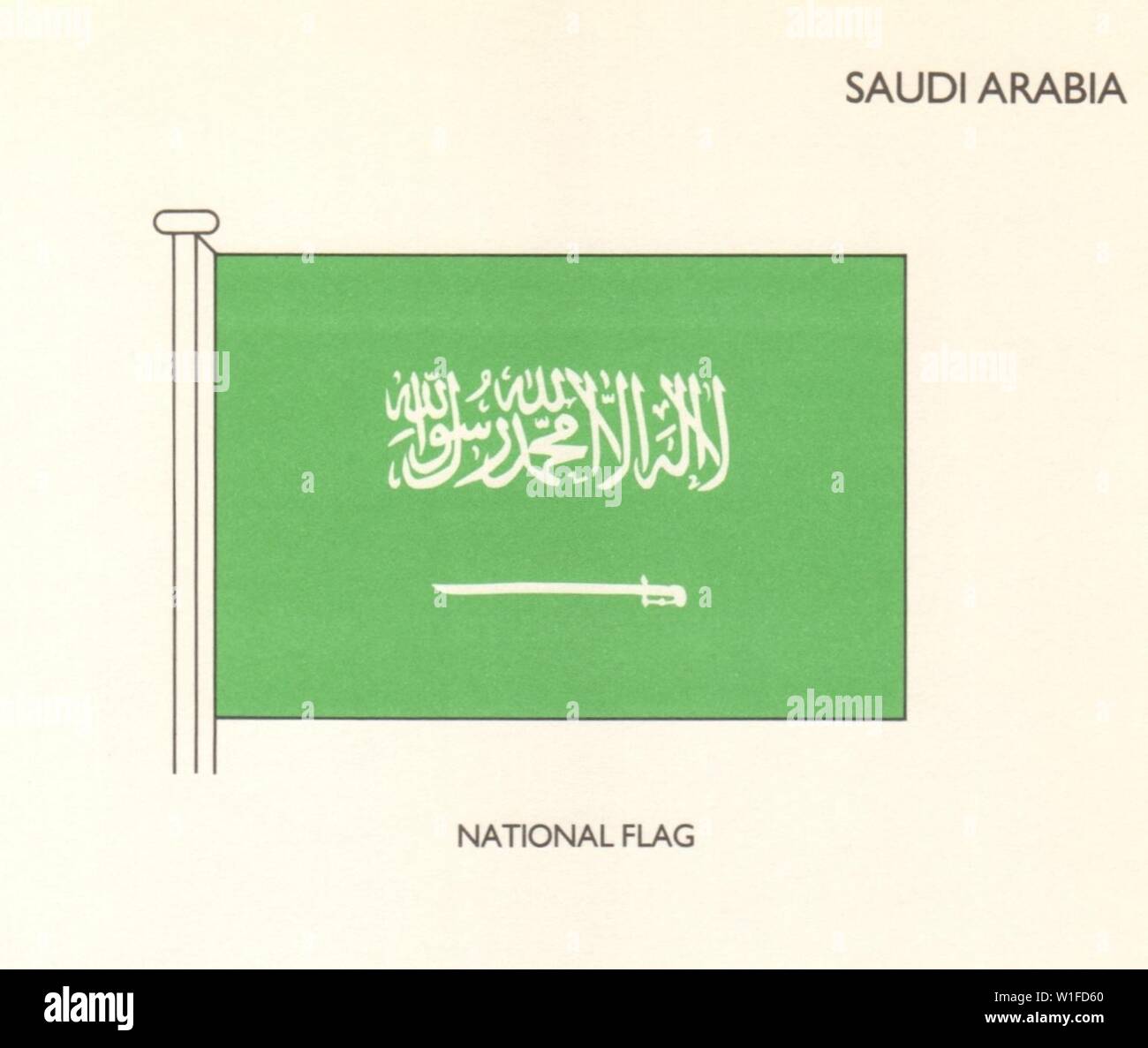 Drapeaux de l'Arabie saoudite. Drapeau national 1985 old vintage print photo Banque D'Images