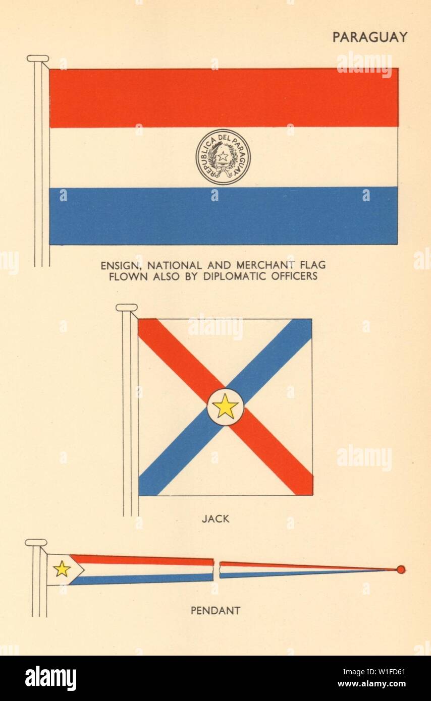 Le PARAGUAY DRAPEAUX. Ensign Marchand National. Les agents diplomatiques de la poignée de cric 1955 Banque D'Images