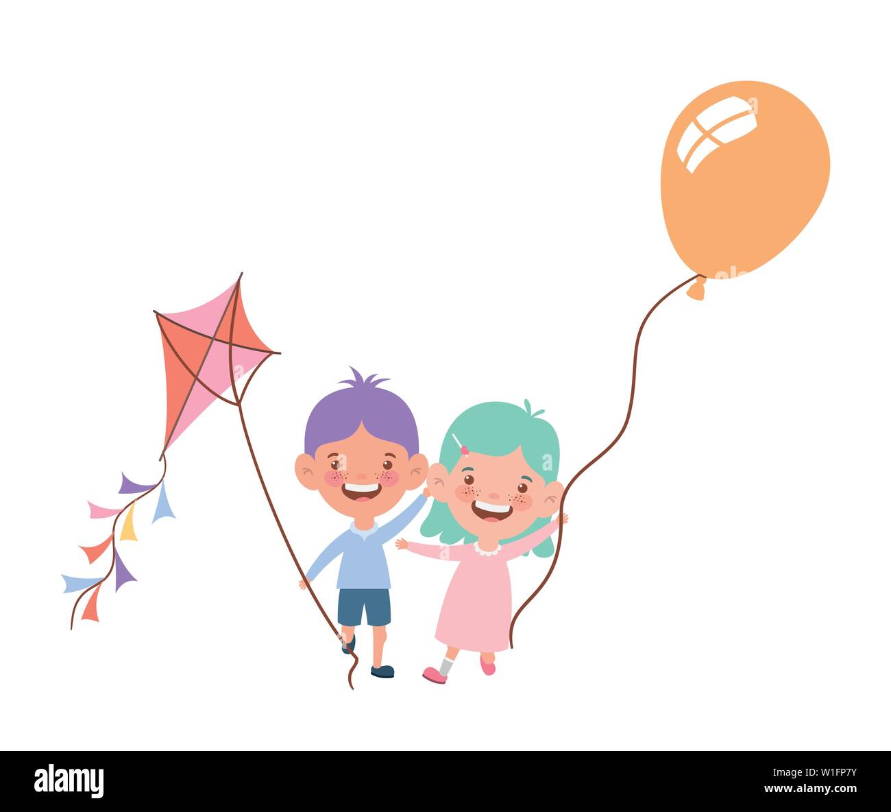 Bébé couple smiling avec hélium ballon en main Illustration de Vecteur