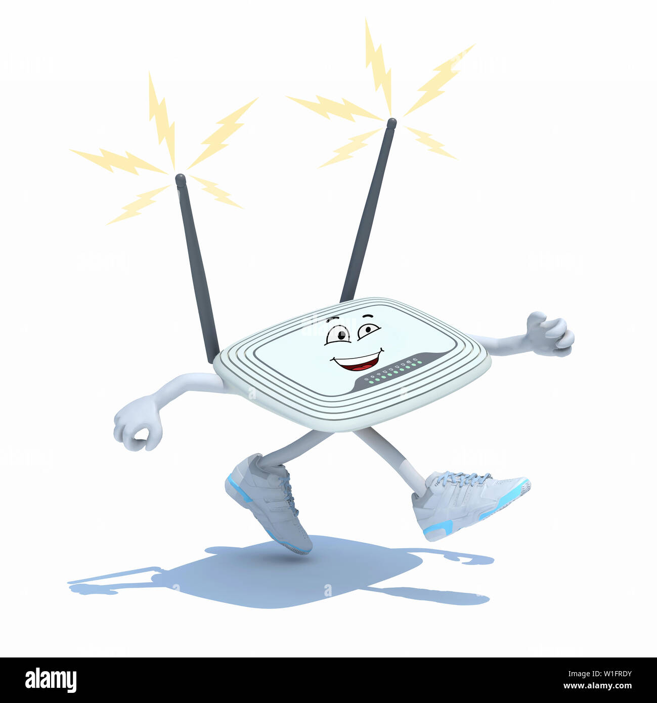 Modem-routeur avec les bras, les jambes qui courent, connexion internet rapide 3d illustration Banque D'Images Modem-routeur avec les bras, les jambes qui courent, connexion internet rapide 3d illustration Banque D'Images