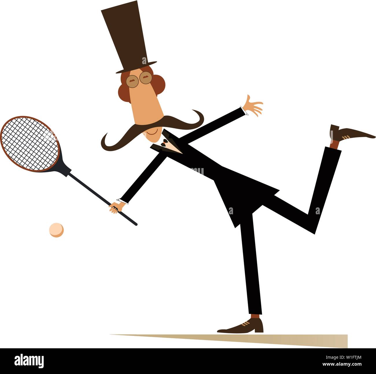 Monsieur joue au tennis illustration isolé. Dans l'homme moustache top hat joue au tennis isolated on white Illustration de Vecteur