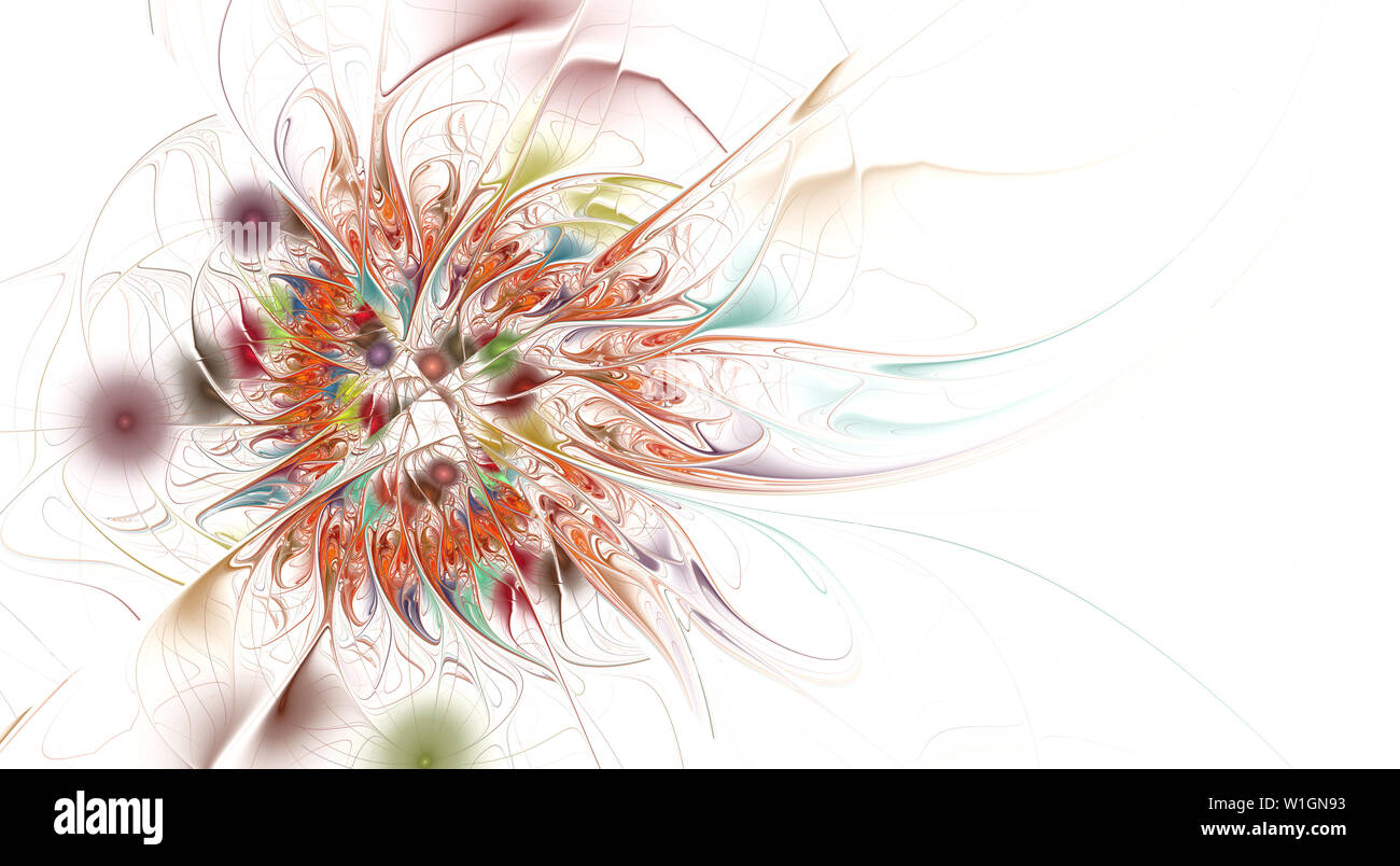 Fractal illustration de l'arrière-plan lumineux avec ornement floral. Élément créatif pour la conception. Fleur Fractal rendue par l'algorithme mathématique. Artwor numérique Banque D'Images