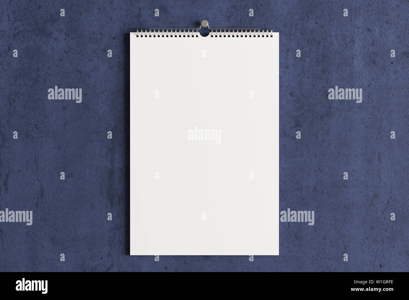 Calendrier vertical blanc sur la maquette le bleu mur de béton. 3d illustration Banque D'Images