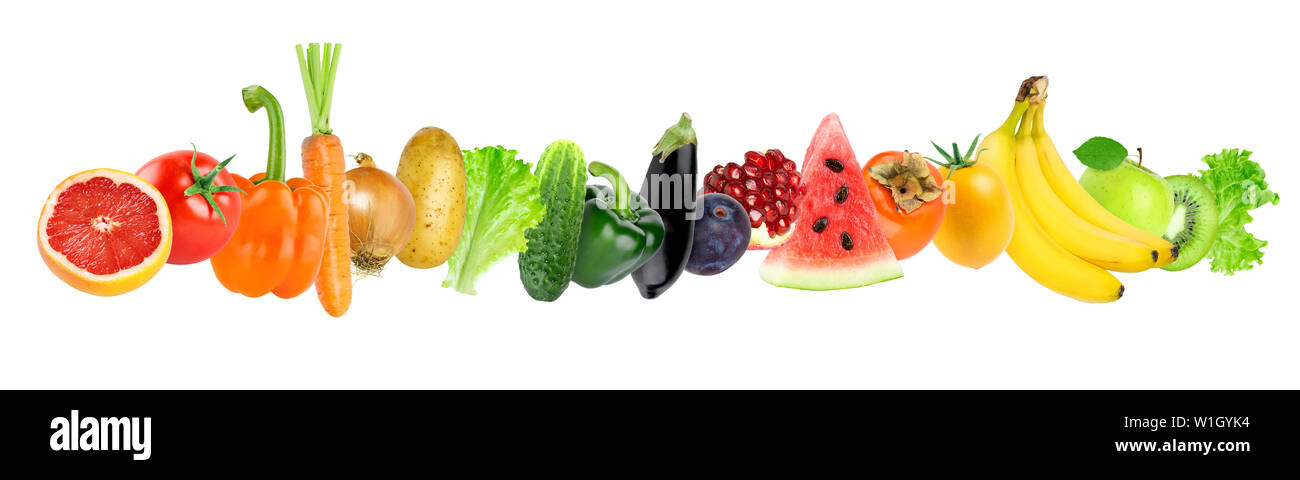 Fruits et légumes de couleur sur fond blanc. Concept alimentaire Banque D'Images