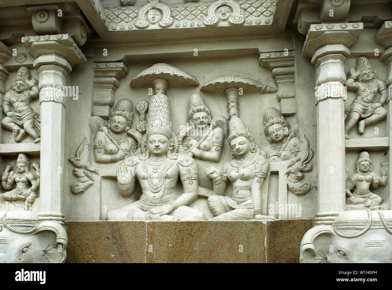Des statues dans Hindu Temple Kailasanatha, Kanchipuram, Tamil Nadu, Inde Banque D'Images