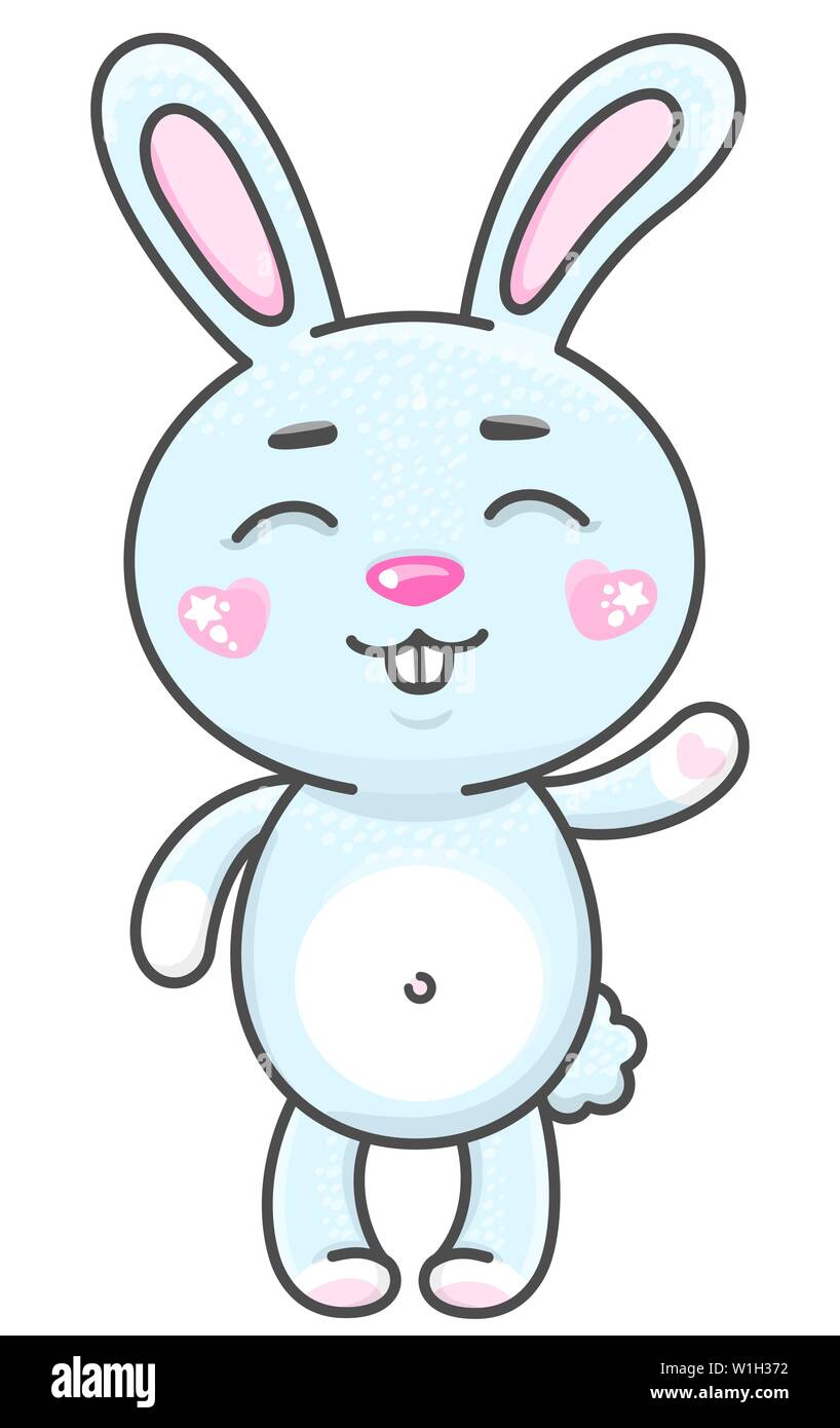 Cute bunny cartoon vector illustration. Smiling baby bunny in animal style kawaii isolé sur fond blanc. Illustration de Vecteur