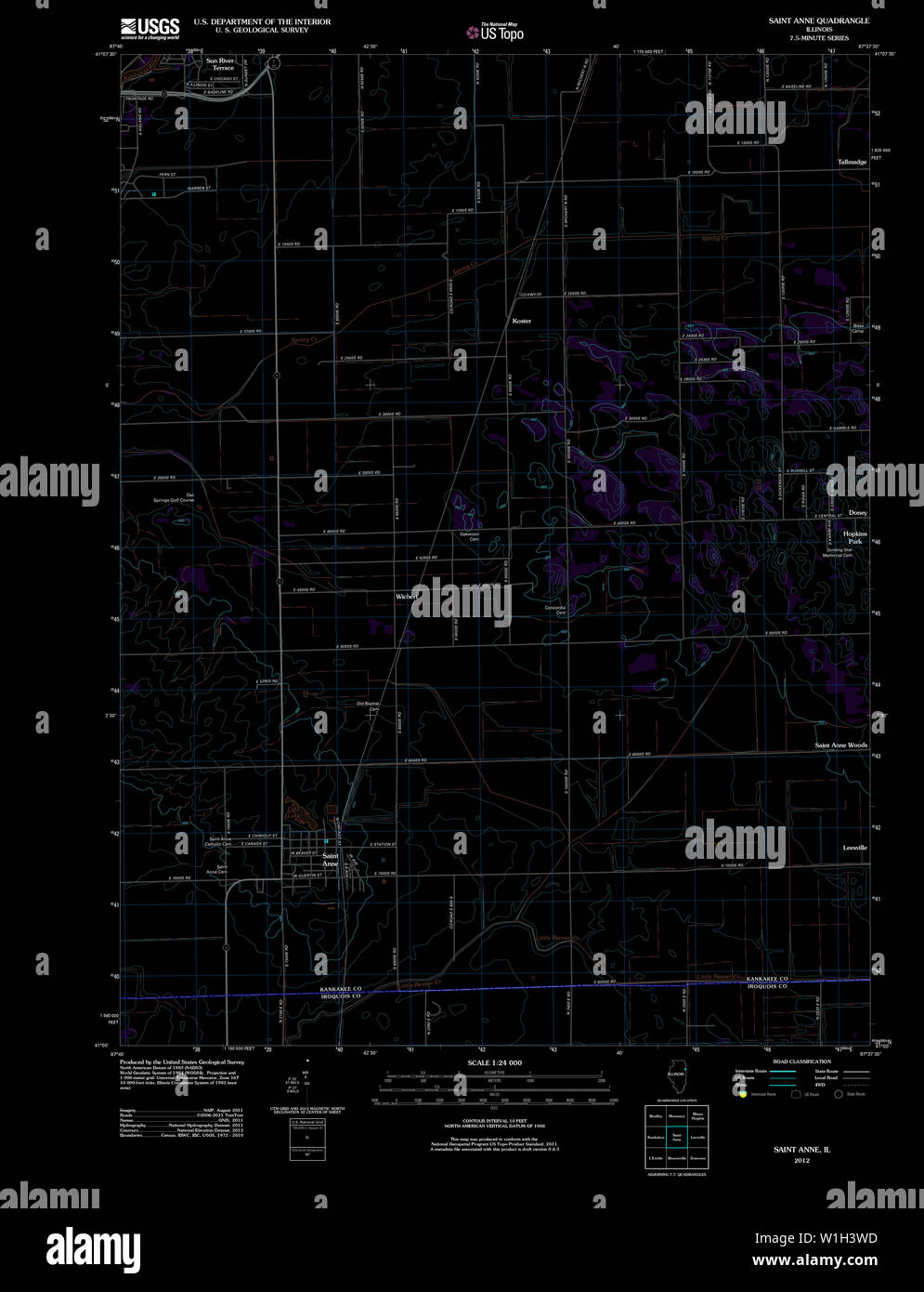 Carte TOPO USGS Alaska IL Sainte Anne 20120827 TM Restauration inversé Banque D'Images