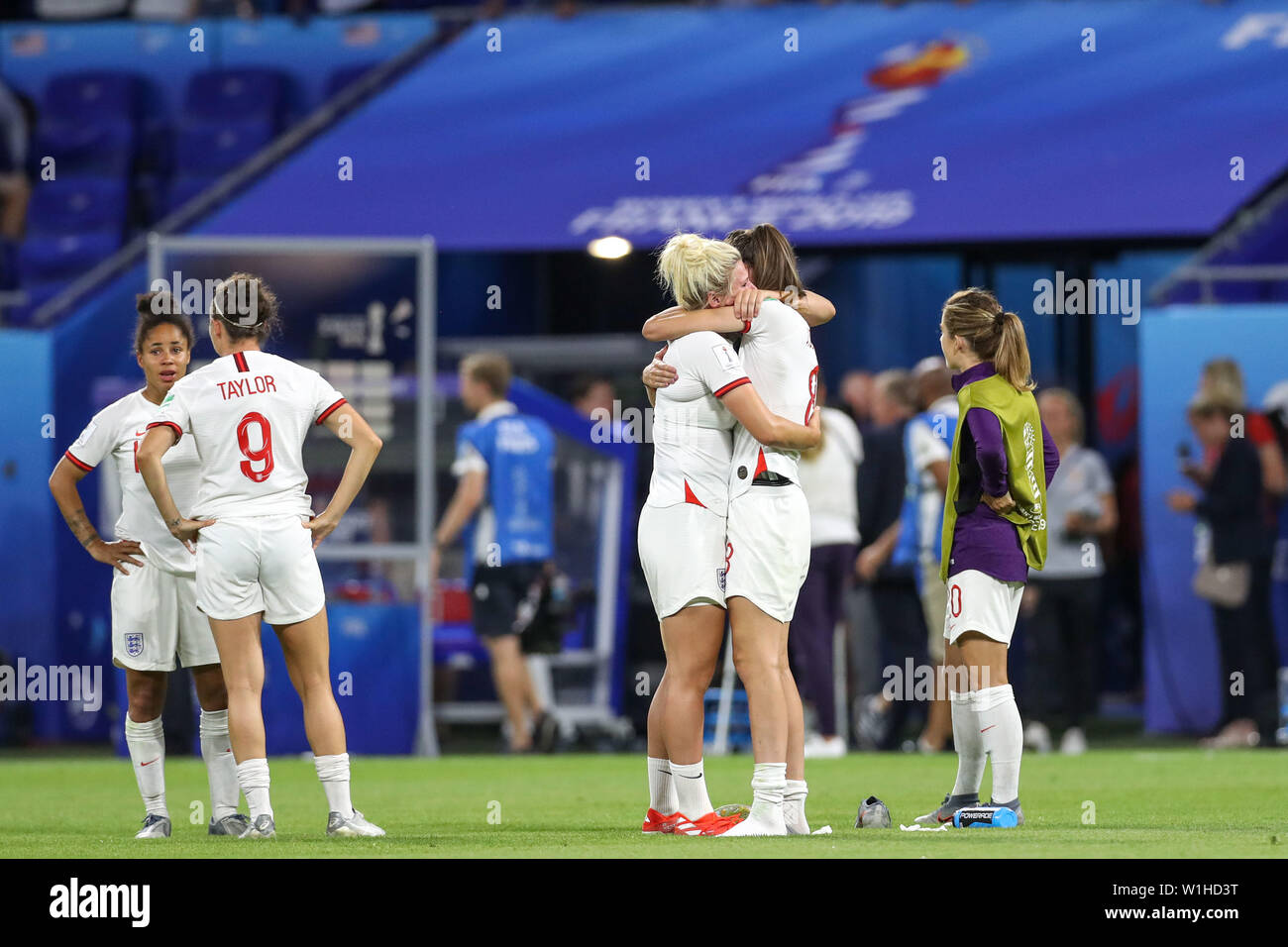 Lyon, France. 07 juillet, 2019. Les joueurs de l'Angleterre au cours de match contre les États-Unis jeu valable pour les demi-finales de la Coupe du Monde de football dans le Stade de Lyon en France le Mardi, 02. (PHOTO : VANESSA CARVALHO/BRÉSIL PHOTO PRESSE) Credit : Brésil Photo Presse/Alamy Live News Banque D'Images