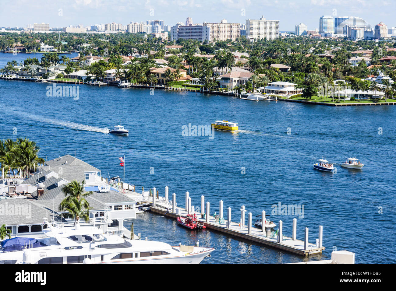 Fort ft.Lauderdale Florida,Hilton fort Lauderdale Marina,hôtel,vue,Intracoastal Stranahan River,front de mer,manoir,luxe,yacht,marina,canotage,Skyli Banque D'Images