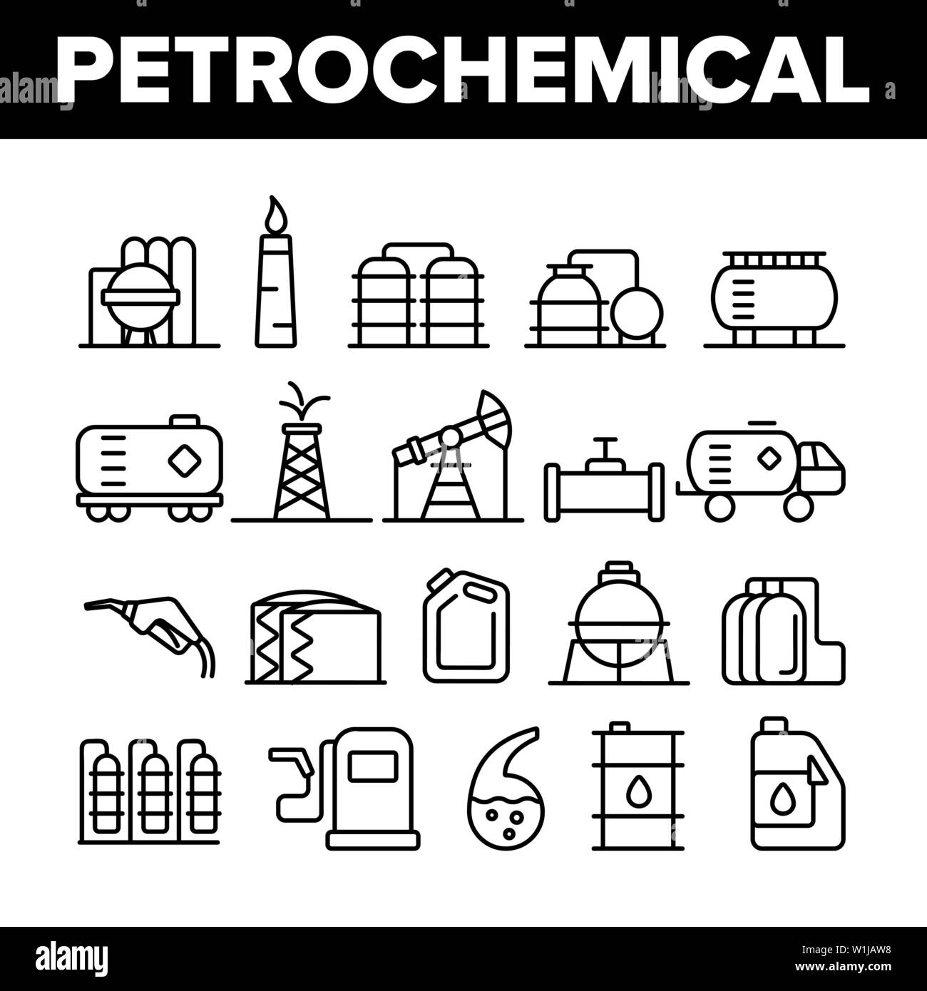 L'industrie pétrochimique fine ligne Vector Icons Set Illustration de Vecteur
