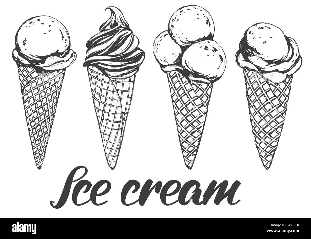 Ice cream set hand drawn vector illustration croquis réalistes Illustration de Vecteur