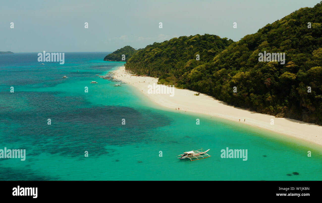 Seascape aérienne : plage tropicale avec palmiers et eaux turquoises de ...