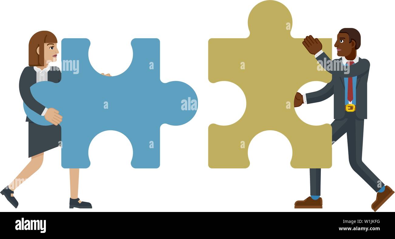 Morceau de puzzle Jigsaw Caractères Concept d'entreprise Illustration de Vecteur
