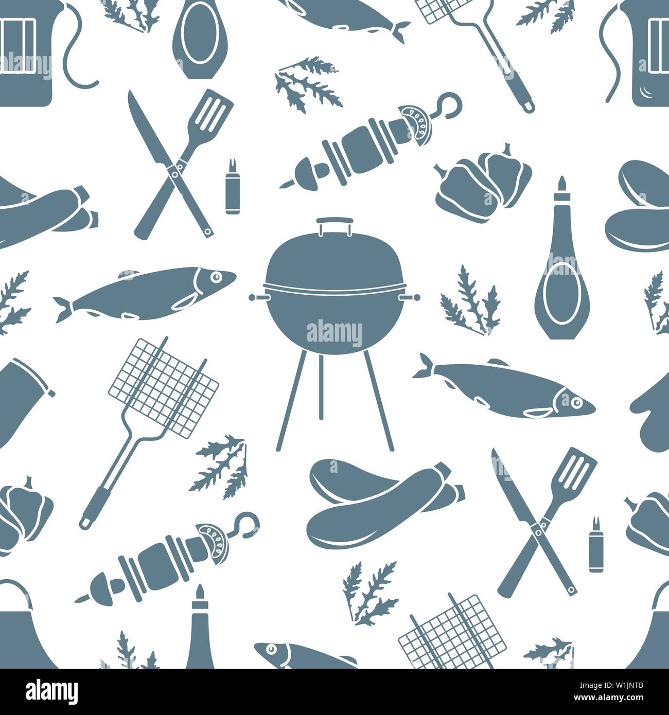 Modèle sans couture avec grill et barbecue outils. BBQ party background. Pour la conception de carte de parti, bannière, affiche ou imprimer. Illustration de Vecteur