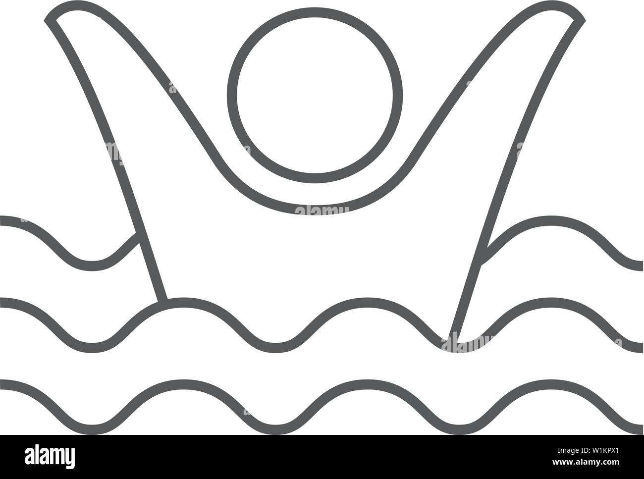 L'homme noyé dans l'icône Contour mince de style. Les gens de l'eau accident mer Plage surveillée Illustration de Vecteur