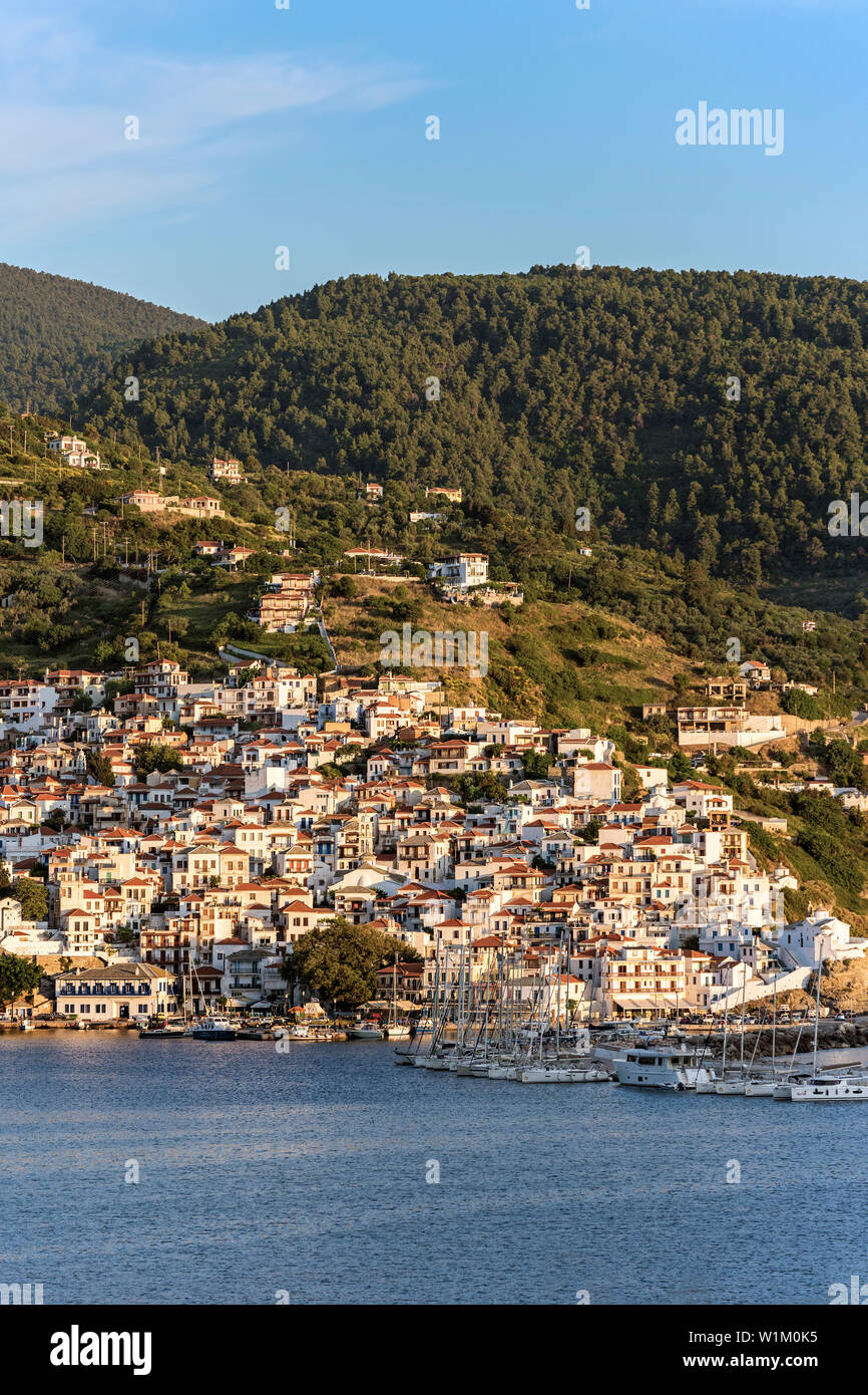 Le port de Skopelos, Sporades du Nord de la Grèce. Banque D'Images