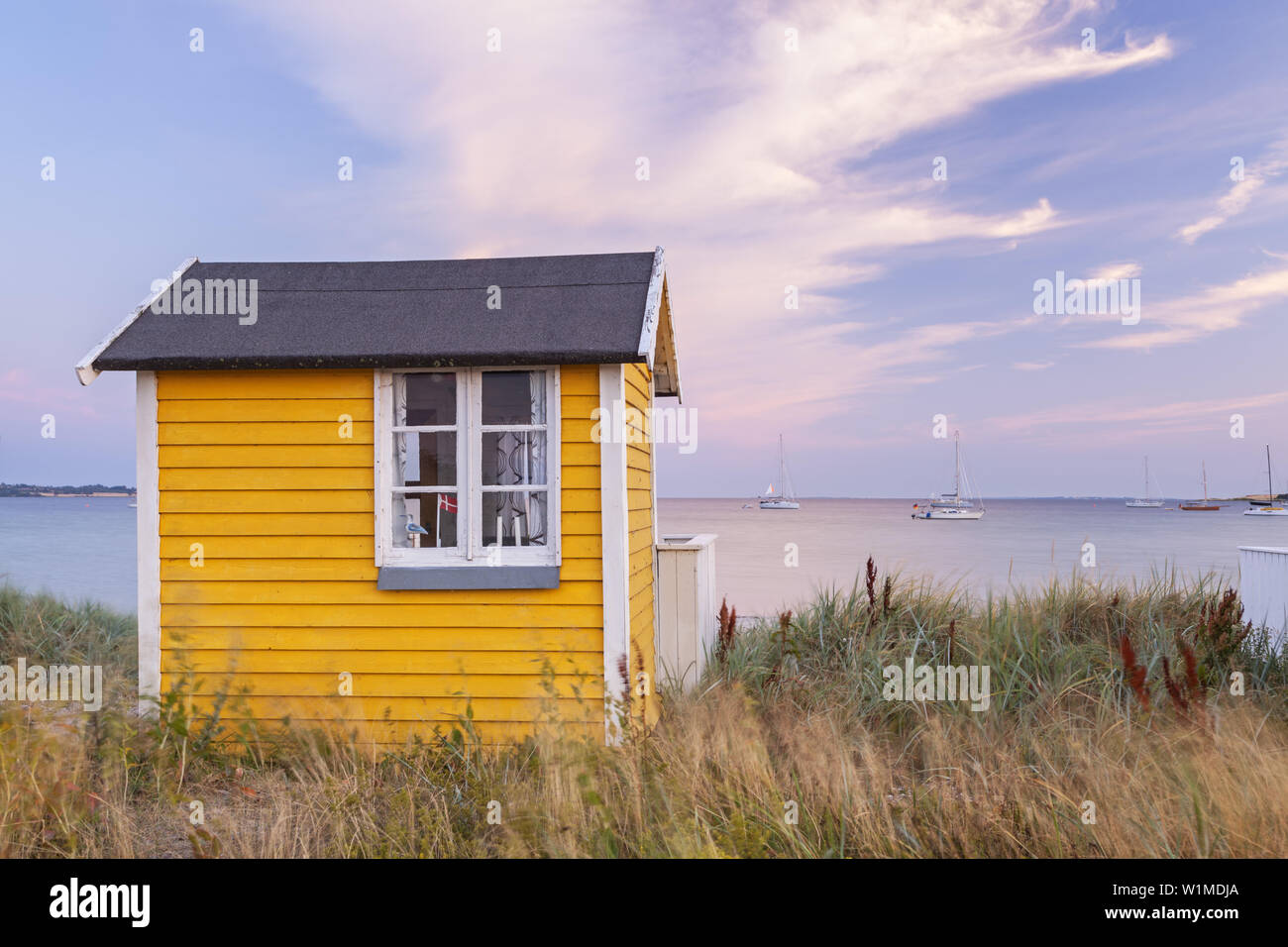 Cabines de plage à la plage de l'Île, AErøskøbing ærø, au sud de la Fionie, archipel des îles de la mer du sud du Danemark, Danemark du Sud, Danemark, Scandinavie, Nord Banque D'Images
